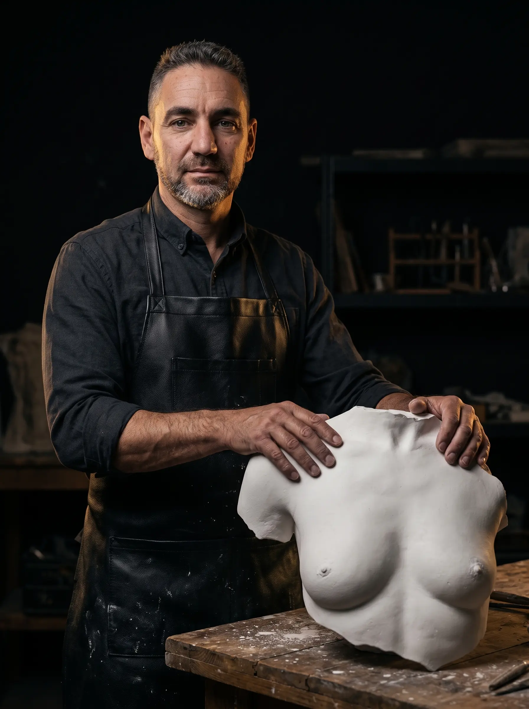 Maestro escultor David Mallebrera en su taller