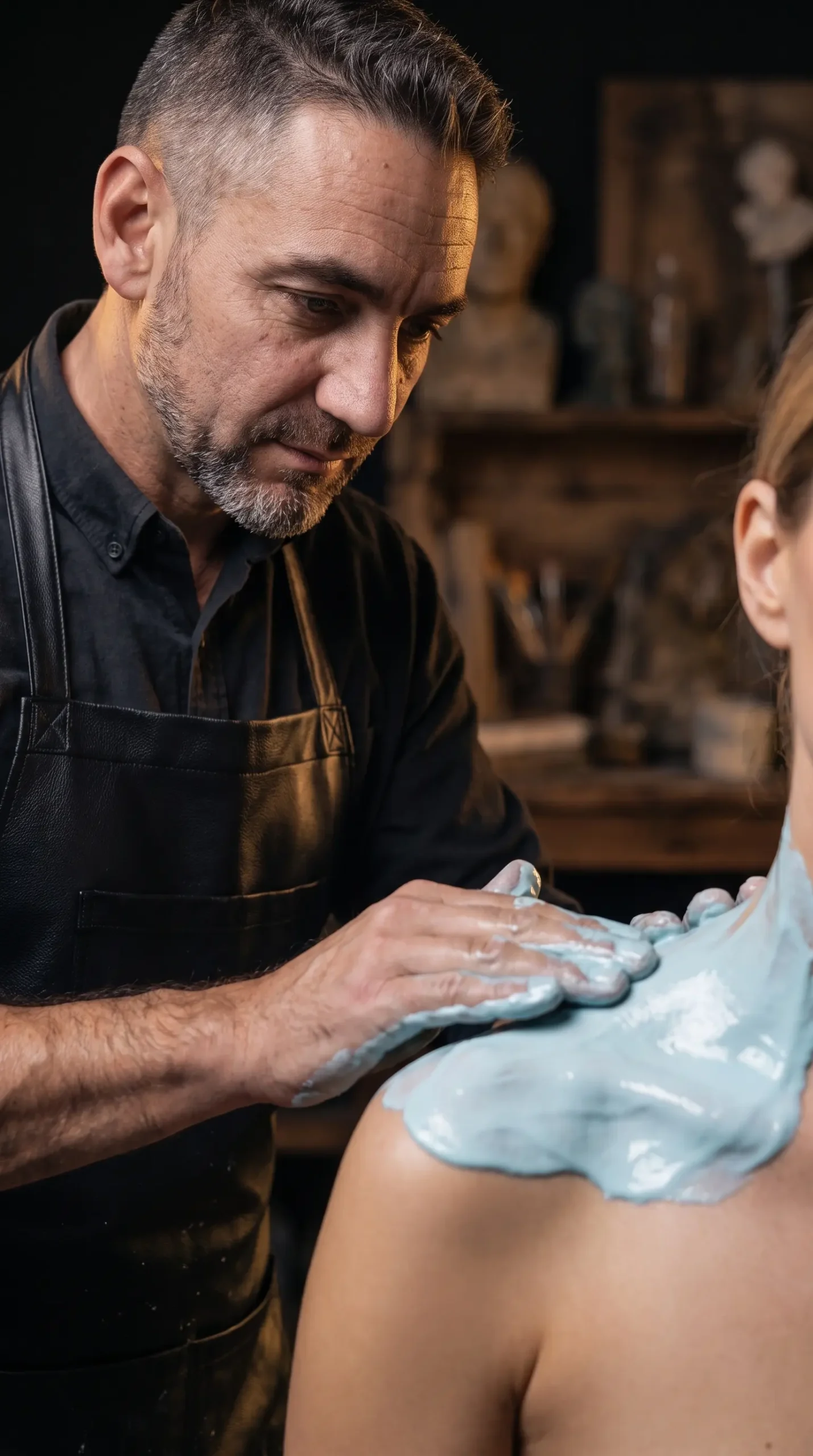 David Mallebrera, escultor anatómico, preparando un vaciado corporal en su estudio de lifecasting en Elda