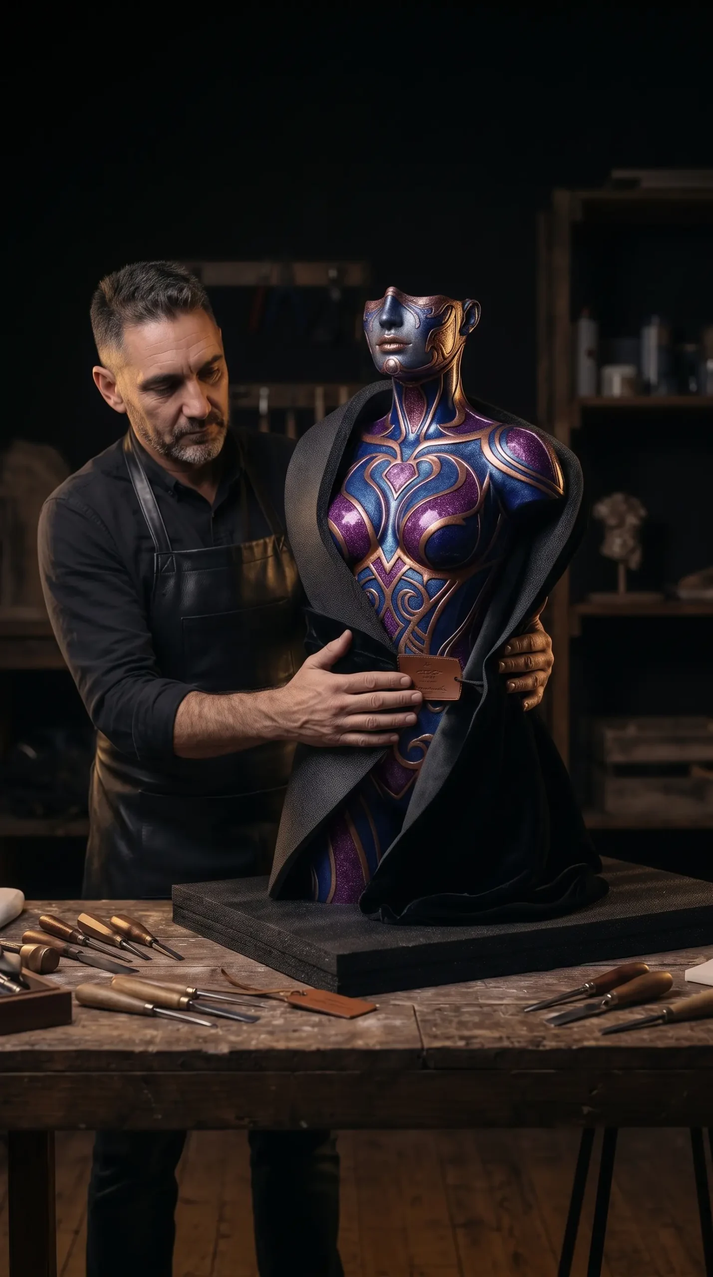 David Mallebrera preparando el embalaje discreto de una escultura terminada